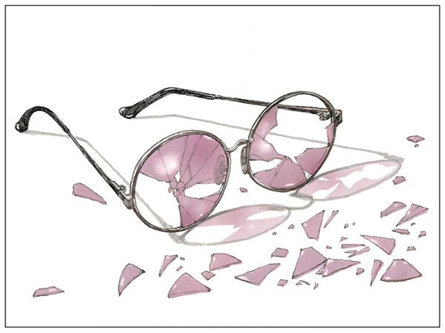 Розовыми очками во внутрь. Сломанные розовые очки. Треснутые очки. Розовые очки разбились. Розовые очки.